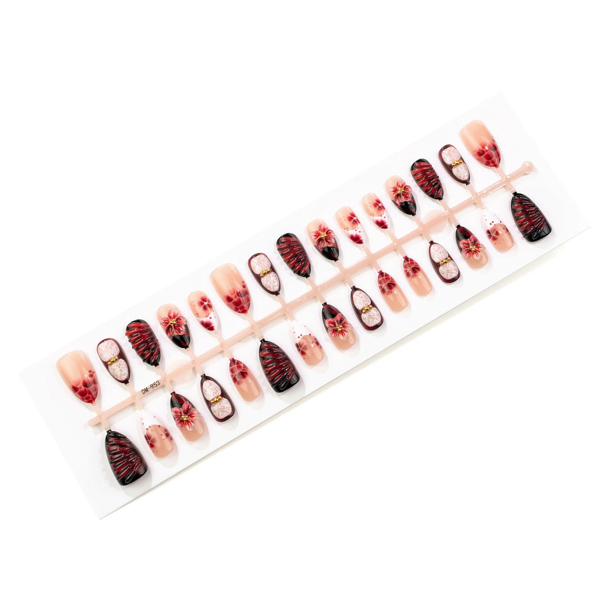 Press-On Nail Set Floral Embellished Easy Application & Long-Lasting