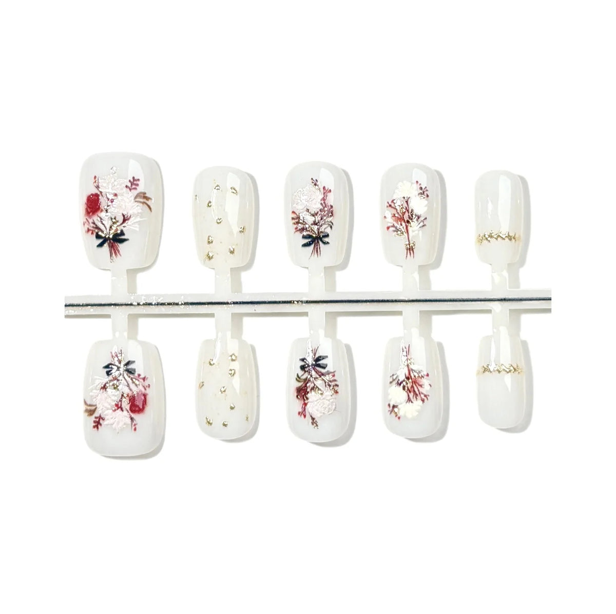 Press-On Nail Set Floral Embellished Easy Apply & Remove