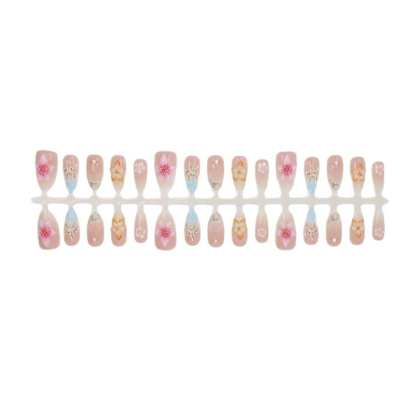 Press-On Nail Set Floral Embellished Glue-Free & Long-Lasting