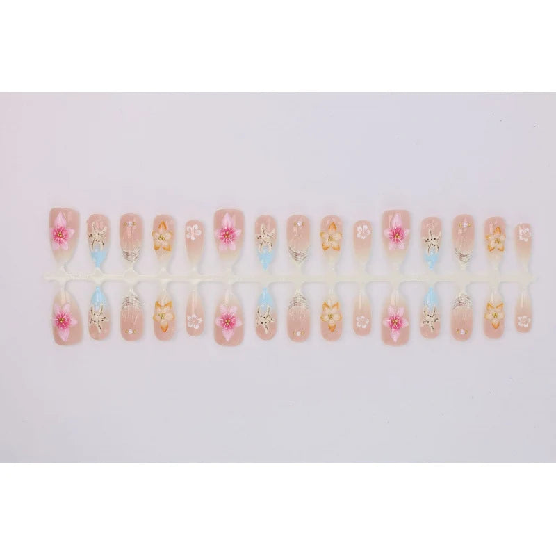 Press-On Nail Set Floral Embellished Glue-Free & Long-Lasting