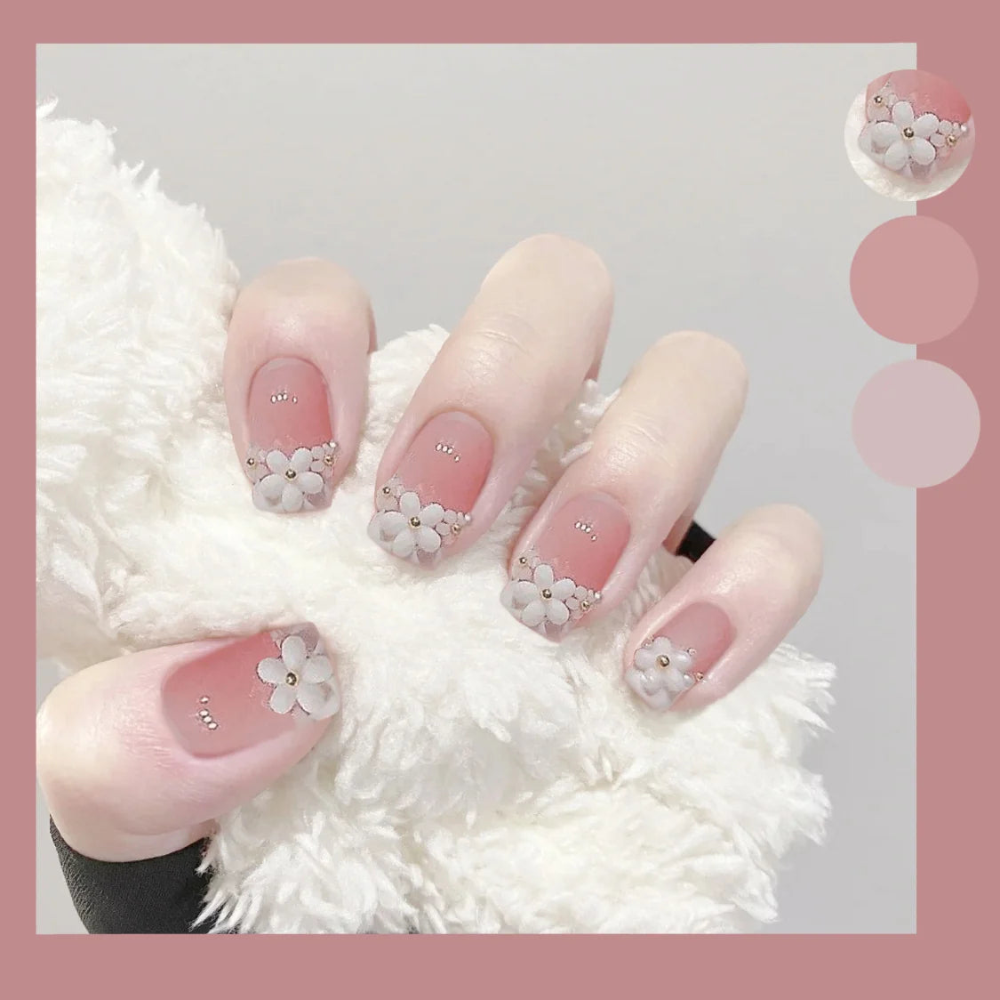 Press-On Nail Set Floral Embellished Glue-On & Reusable
