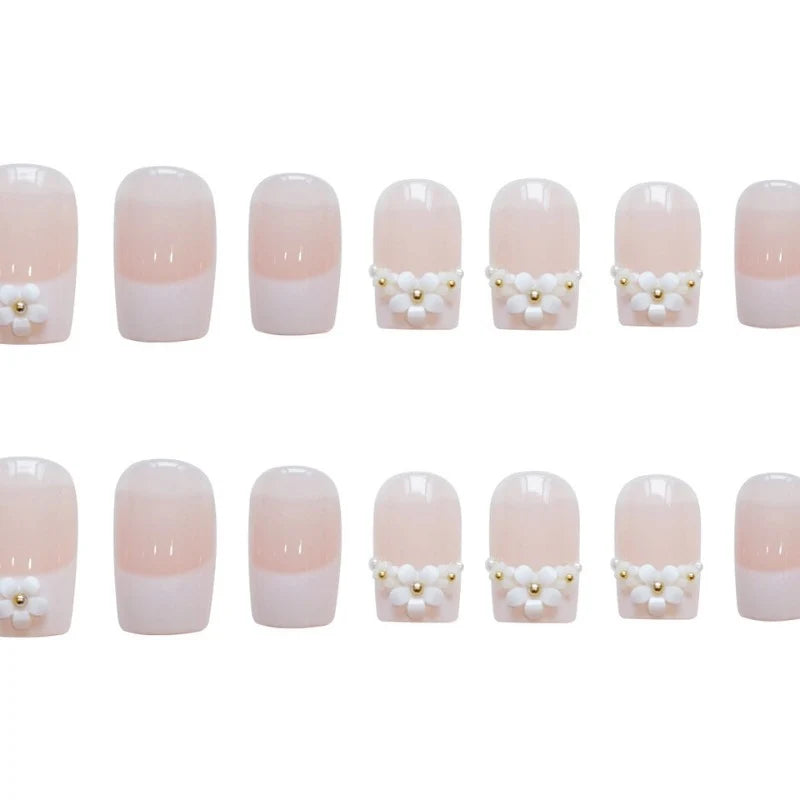 Press-On Nail Set Floral Embellished Glue-On & Reusable