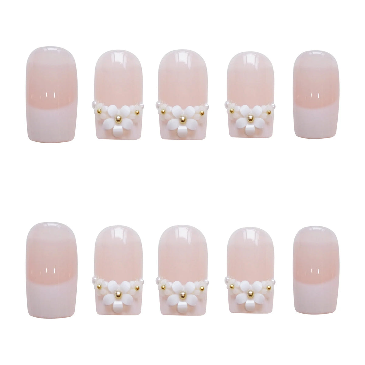 Press-On Nail Set Floral Embellished Glue-On & Reusable