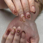 Press-On Nail Set Floral Embellished & Gold Accents