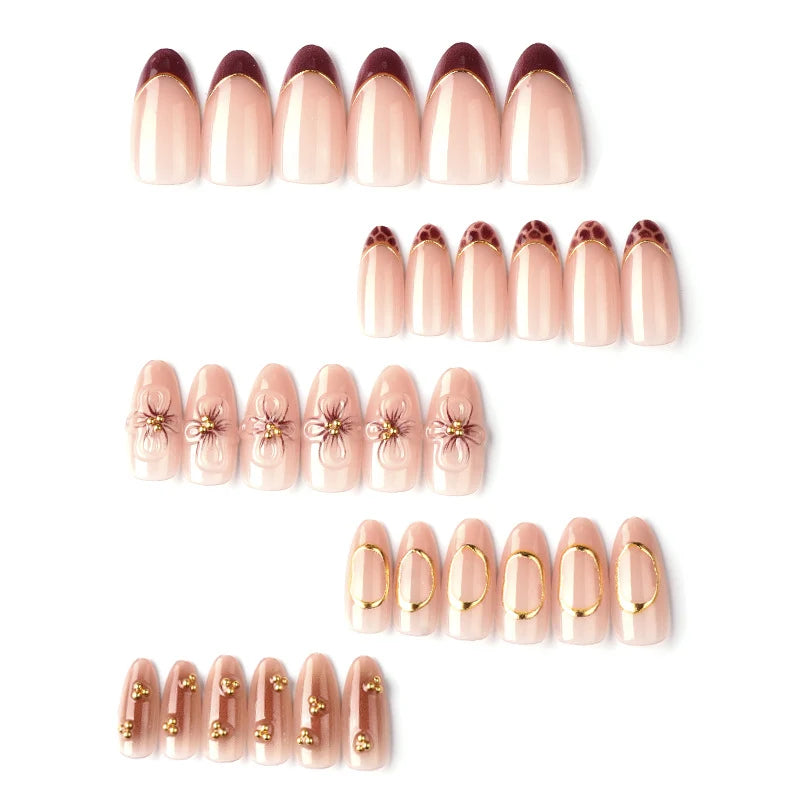 Press-On Nail Set Floral Embellished & Gold Accents