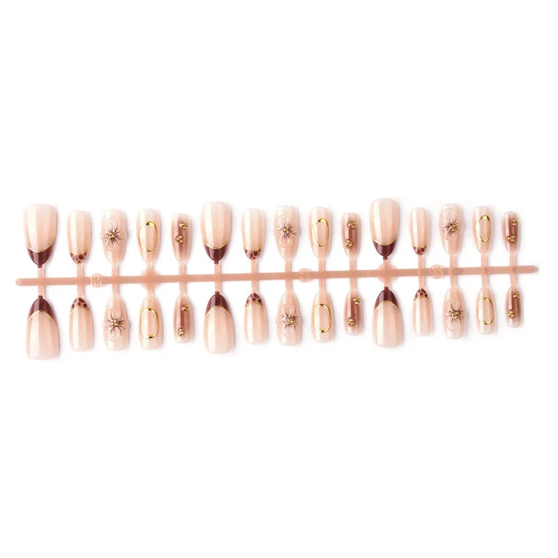 Press-On Nail Set Floral Embellished & Gold Accents
