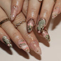 Press-On Nail Set Floral-Embellished High-Gloss Multiple Sizes