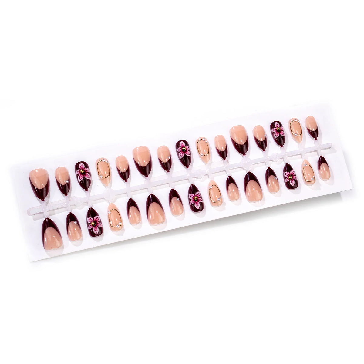 Press-On Nail Set Floral Embellished Lightweight Acrylic Pre-Applied Tabs