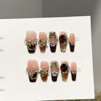 Press-On Nail Set Floral Embellished No Glue