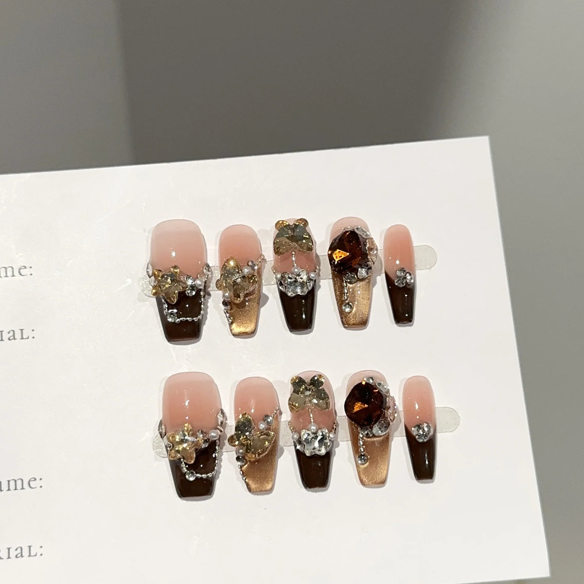 Press-On Nail Set Floral Embellished No Glue