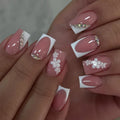 Press-On Nail Set Floral Embellished No Glue Long-Lasting