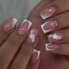 Press-On Nail Set Floral Embellished No Glue Long-Lasting