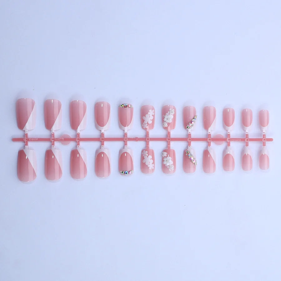 Press-On Nail Set Floral Embellished No Glue Long-Lasting