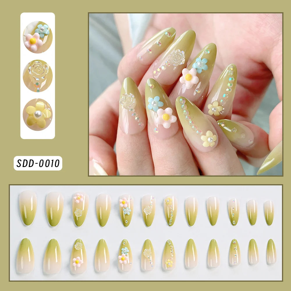 Press-On Nail Set Floral Embellished Peel-And-Stick Long-Lasting Wear