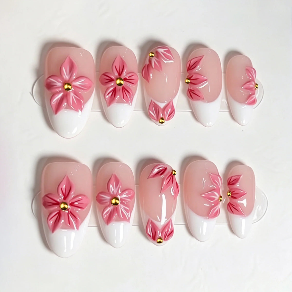 Press-On Nail Set Floral Embellished Peel & Stick