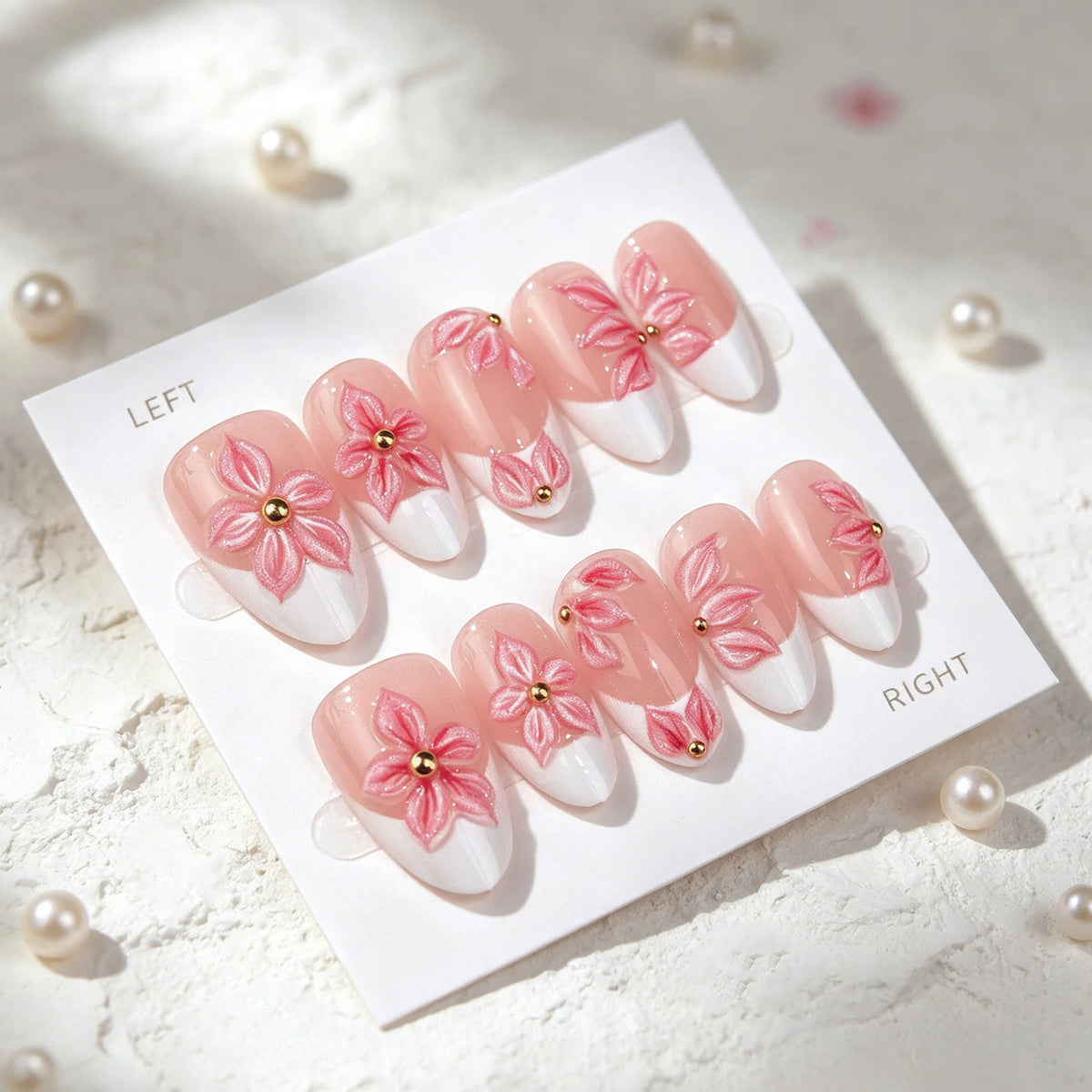 Press-On Nail Set Floral Embellished Peel & Stick