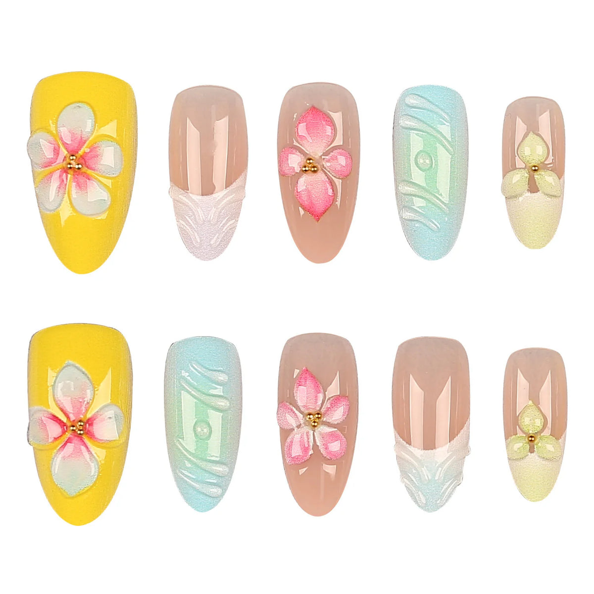 Press-On Nail Set Floral Embellished Peel & Stick Comfortable Fit