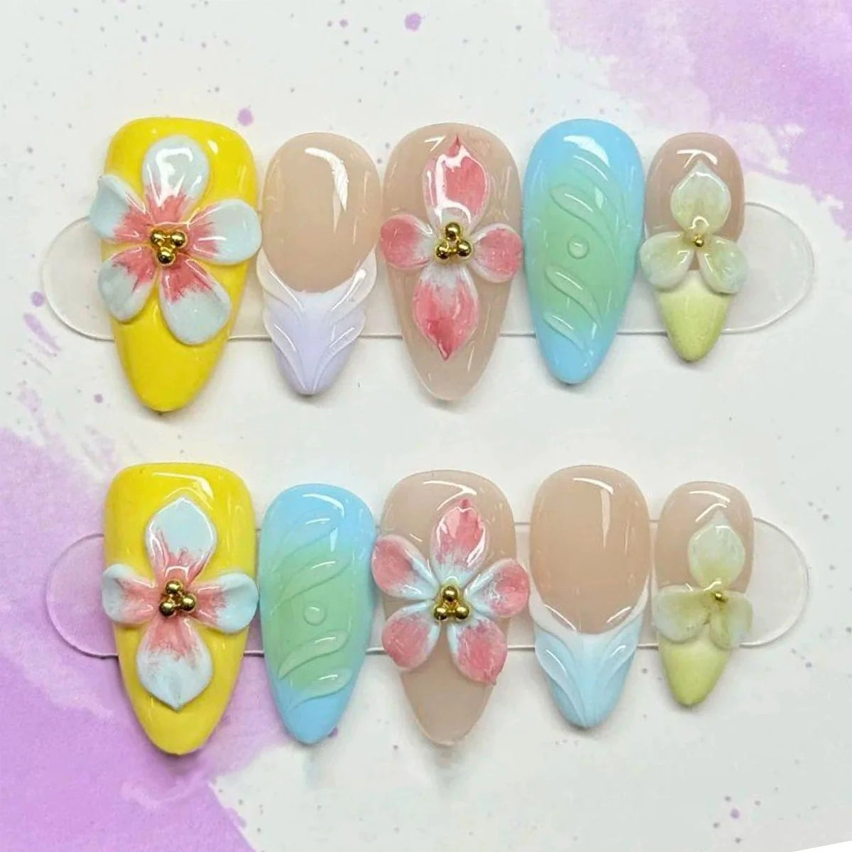 Press-On Nail Set Floral Embellished Peel & Stick Comfortable Fit