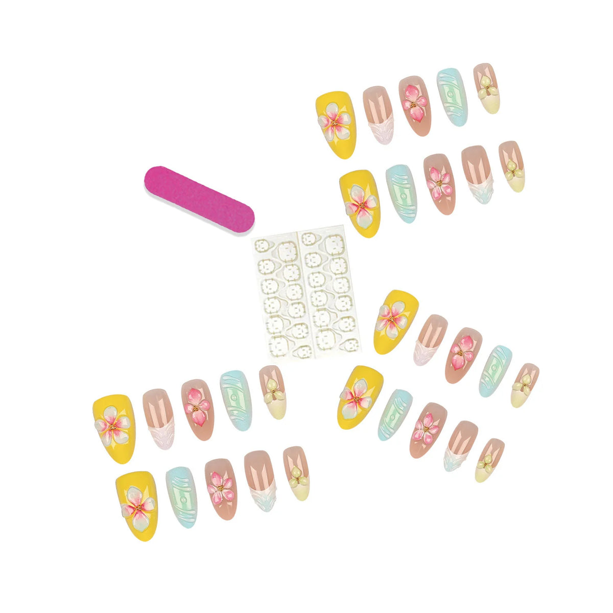 Press-On Nail Set Floral Embellished Peel & Stick Comfortable Fit