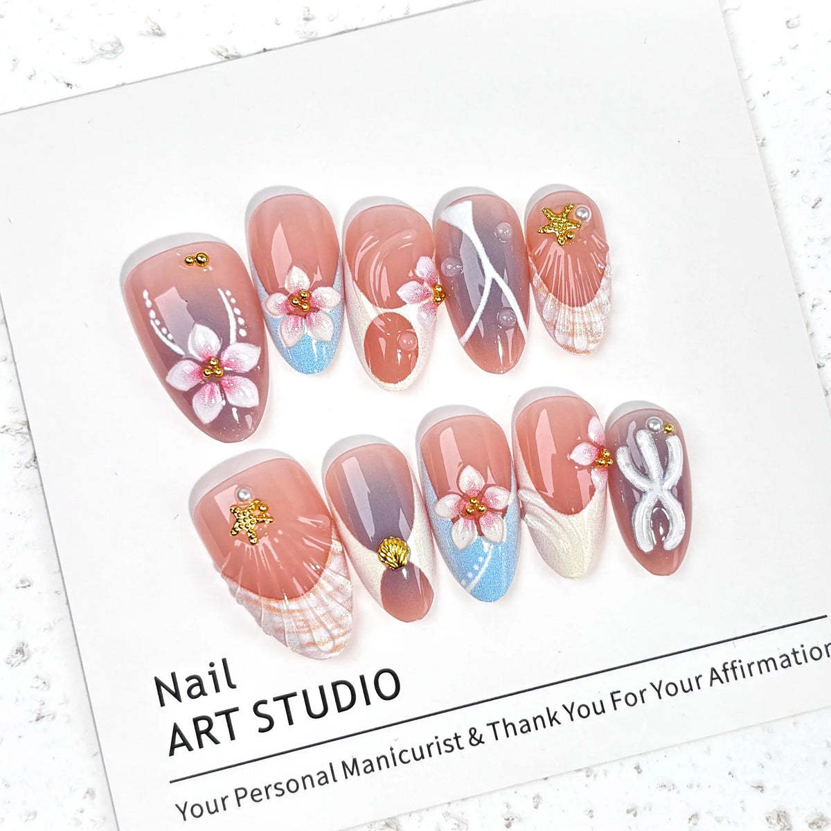 Press-On Nail Set Floral Embellished Quick Application