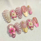 Press-On Nail Set Floral Embellished Quick Apply & Reusable