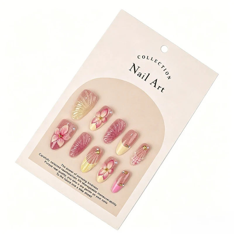 Press-On Nail Set Floral Embellished Quick Apply & Reusable