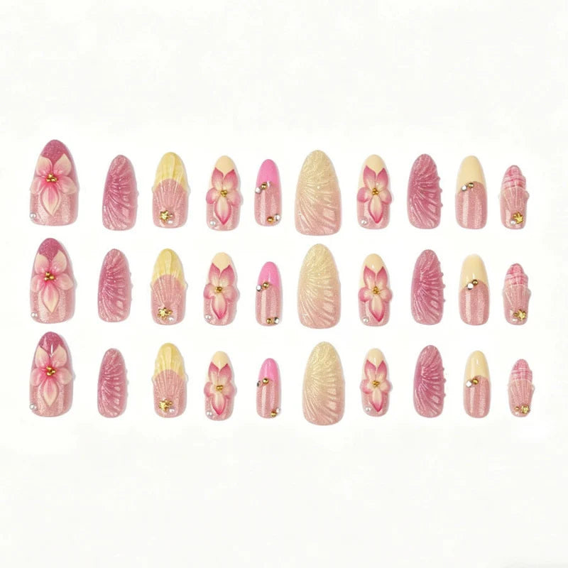 Press-On Nail Set Floral Embellished Quick Apply & Reusable