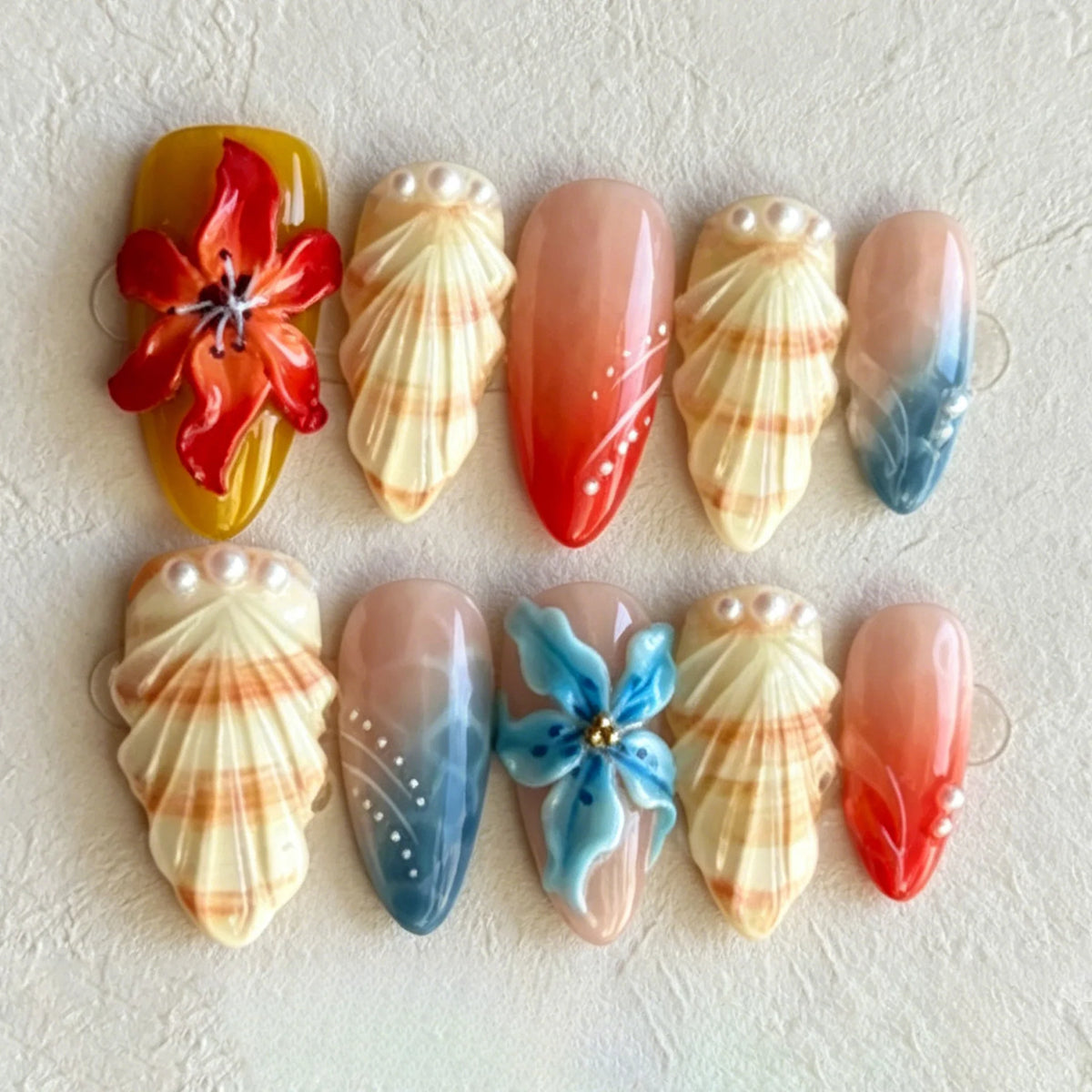 Press-On Nail Set Floral Embellished Reusable & Long-Lasting