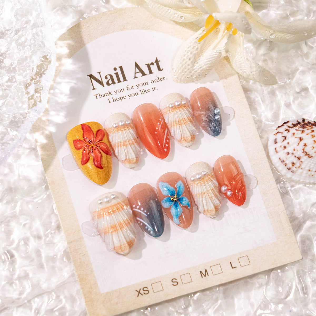 Press-On Nail Set Floral Embellished Reusable & Long-Lasting