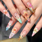 Press-On Nail Set Floral Embellished Reusable Multiple Sizes