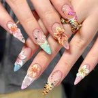 Press-On Nail Set Floral Embellished Reusable Multiple Sizes