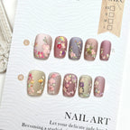 Press-On Nail Set Floral Embellished Reusable & Natural-Looking