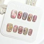 Press-On Nail Set Floral Embellished Reusable & Natural-Looking