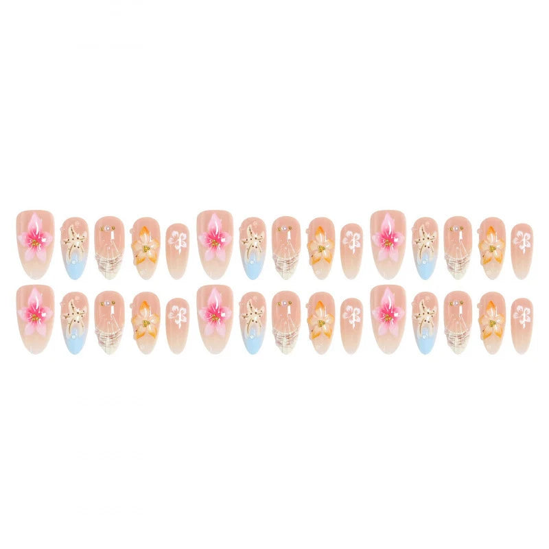 Press-On Nail Set Floral Embellished Reusable Peel-Off