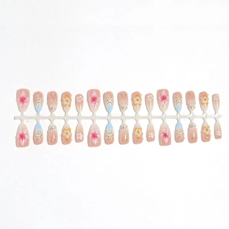 Press-On Nail Set Floral Embellished Reusable Peel-Off