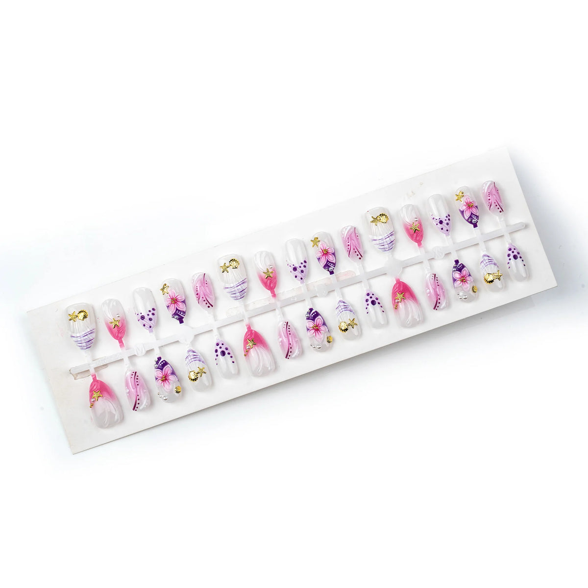 Press-On Nail Set Floral Embellished Reusable Set of 10