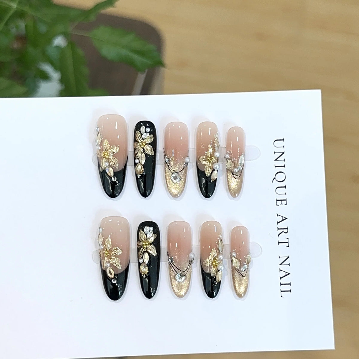 Press-On Nail Set Floral Embellished Salon-Quality Multiple Sizes