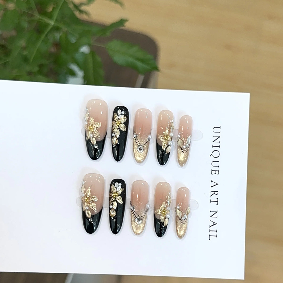 Press-On Nail Set Floral Embellished Salon-Quality Multiple Sizes