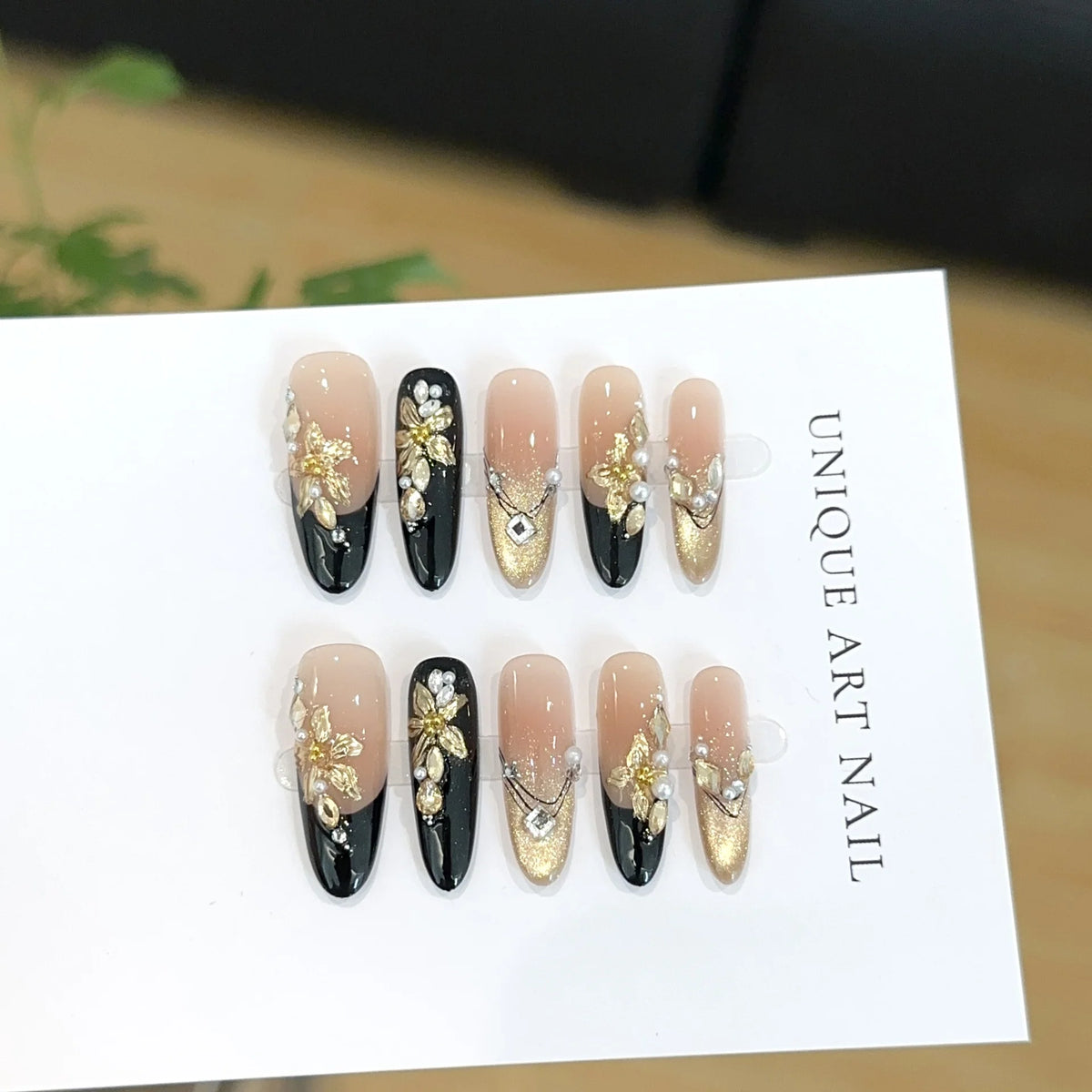 Press-On Nail Set Floral Embellished Salon-Quality Multiple Sizes