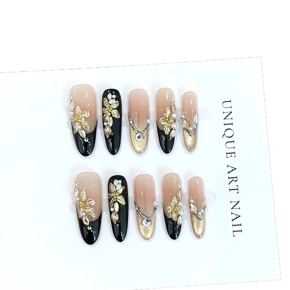 Press-On Nail Set Floral Embellished Salon-Quality Multiple Sizes
