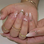 Press-On Nail Set Floral Embellished Self Adhesive Durable Finish