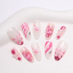 Press-On Nail Set Floral Embellished Strong Adhesive