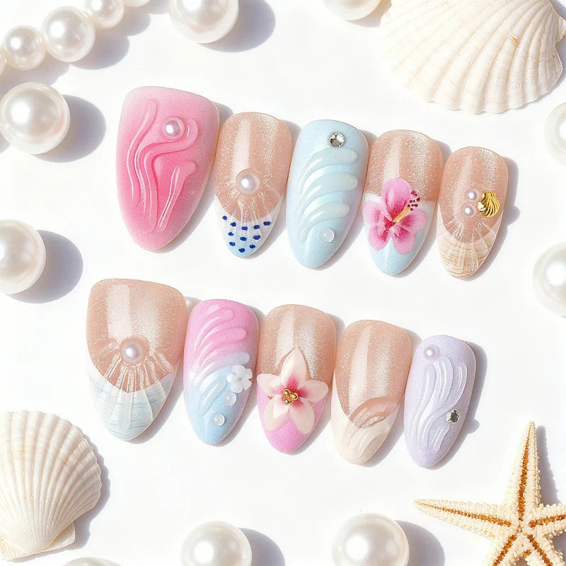Press-On Nail Set Floral Embellished Variety Of Sizes