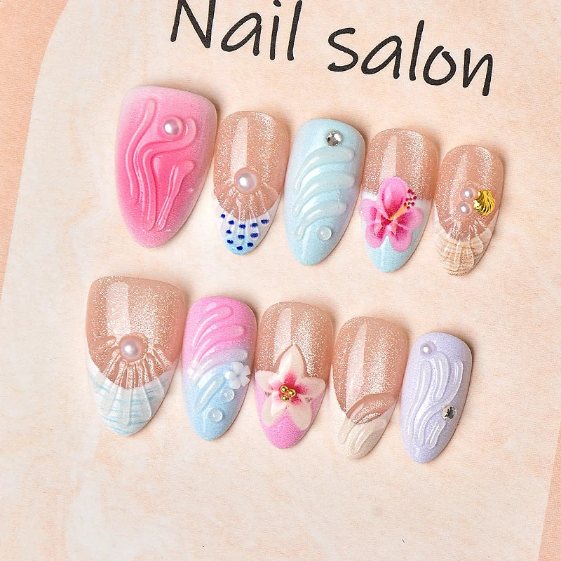 Press-On Nail Set Floral Embellished Variety Of Sizes