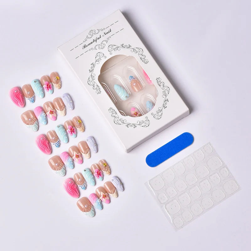 Press-On Nail Set Floral Embellished Variety Of Sizes
