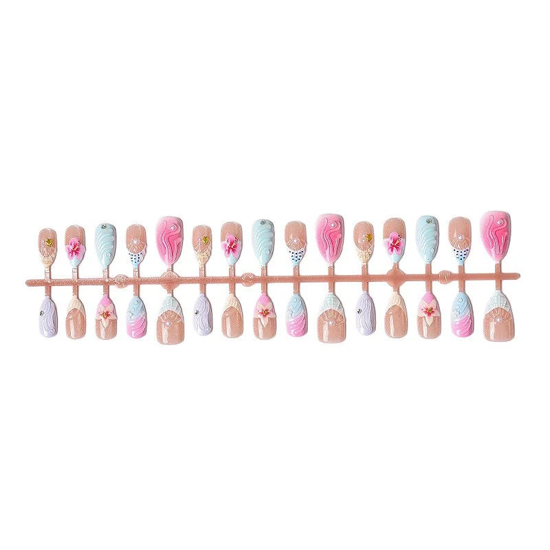 Press-On Nail Set Floral Embellished Variety Of Sizes
