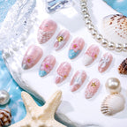 Press-On Nail Set Floral Embellished Water-Resistant Pearl Accents