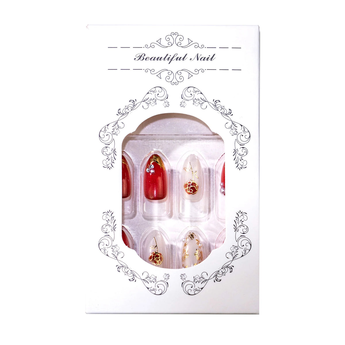 Press-On Nail Set Floral Embellishments Comfort Fit