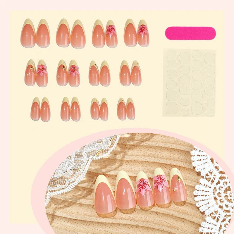 Press-On Nail Set Floral Embellishments & Easy Application