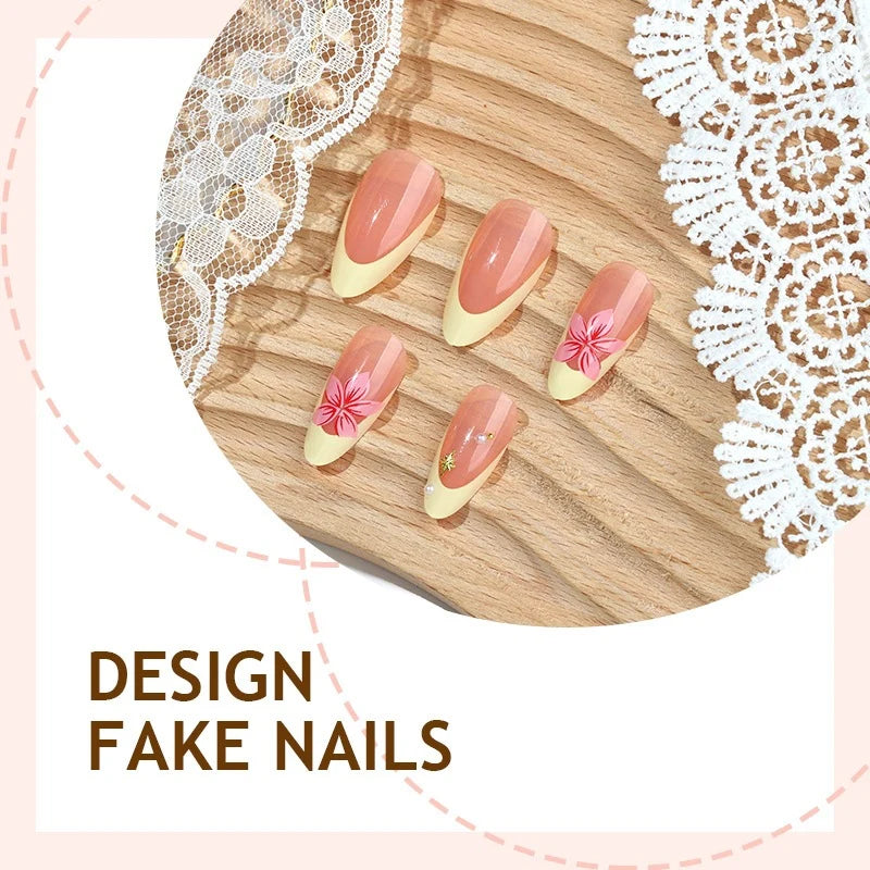 Press-On Nail Set Floral Embellishments & Easy Application
